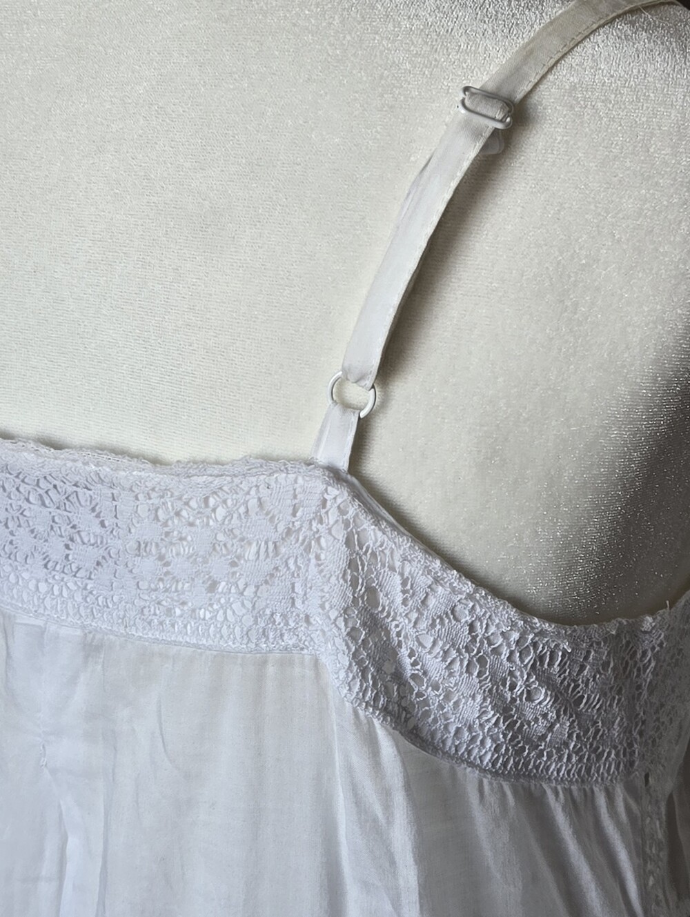 Boho Western Babydoll Lace-Trim Spaghetti Strap Sheer Mini Dress in White Size S - Picture 8 of 10